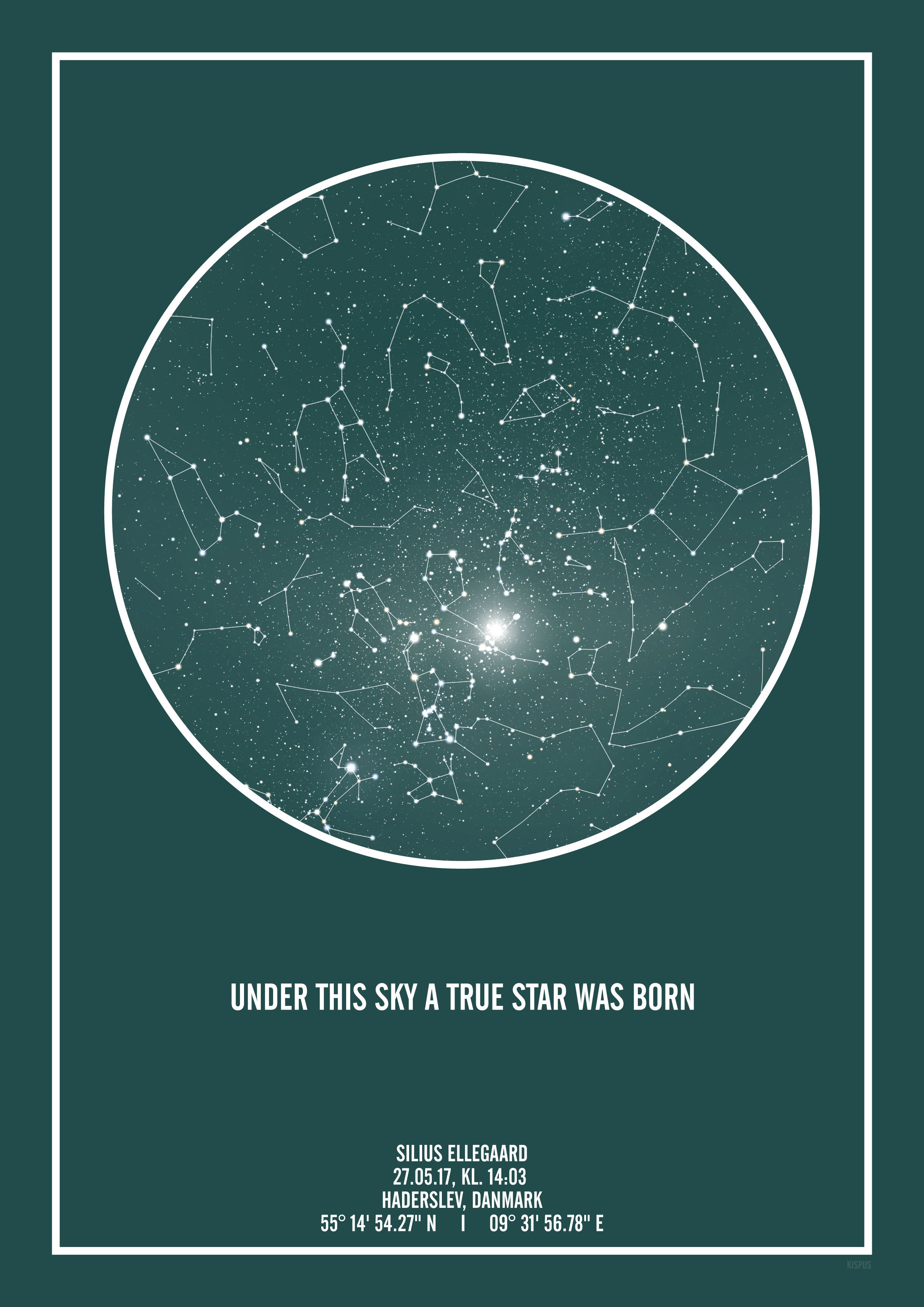 Billede af PERSONLIG STJERNEHIMMEL PLAKAT (MØRKEGRØN) - A4 / Stjernehimmel med stjernebilleder