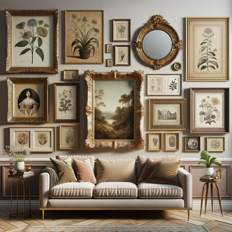 vintage styled gallery wall layout