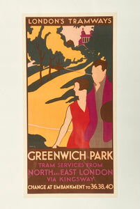 Greenwich Park via Kingsway, London’s Tramways poster (1931) | R.P. Sleeman | Vintage wall art print  The Trumpet Shop   