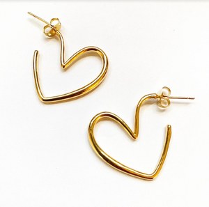 Adorna 14K Yellow Gold 1-1/4 Polished Open Heart Hoop Earrings