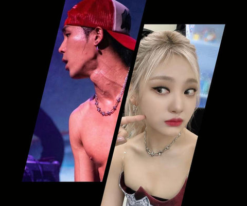 Sik-K and Ningning wearing oht spike necklace