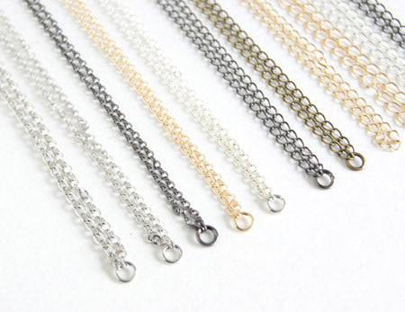 Thin and light pendant necklace chains in gunmetal, gold, silver, and rhodium.