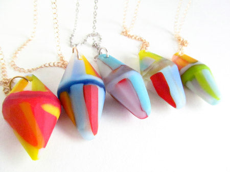 one of a kind recycled glass gems, matte faceted glass on long ld chain