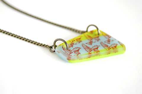 Multicolour Flying Bird Pendant Necklace handmade one-of-a-kind art glass jewellery
