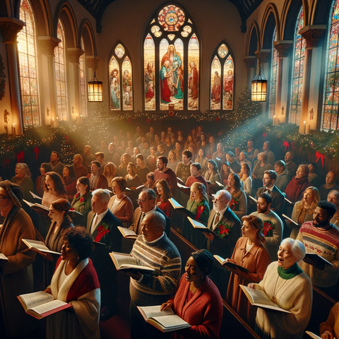church congregation singing Christmas carols