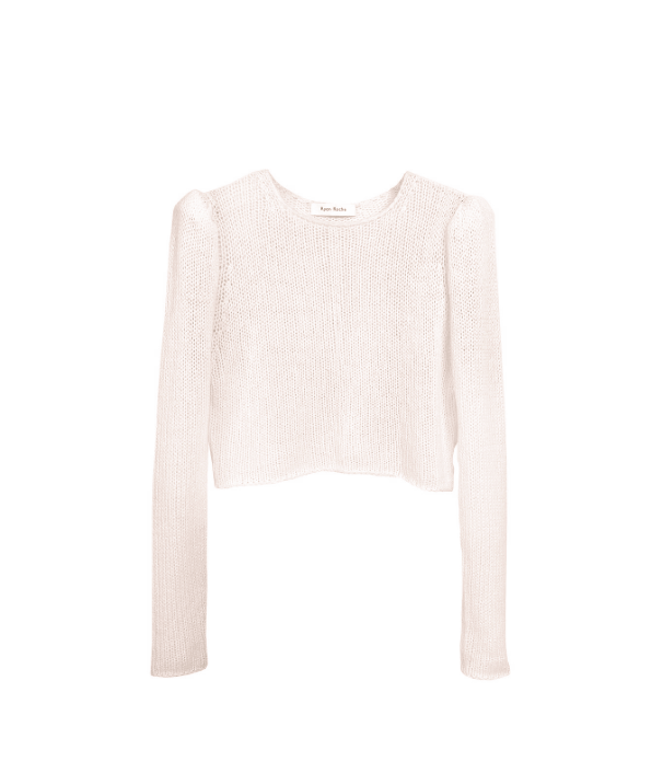 Cashmere air puff sleeve crop sweater in Rose Champagne