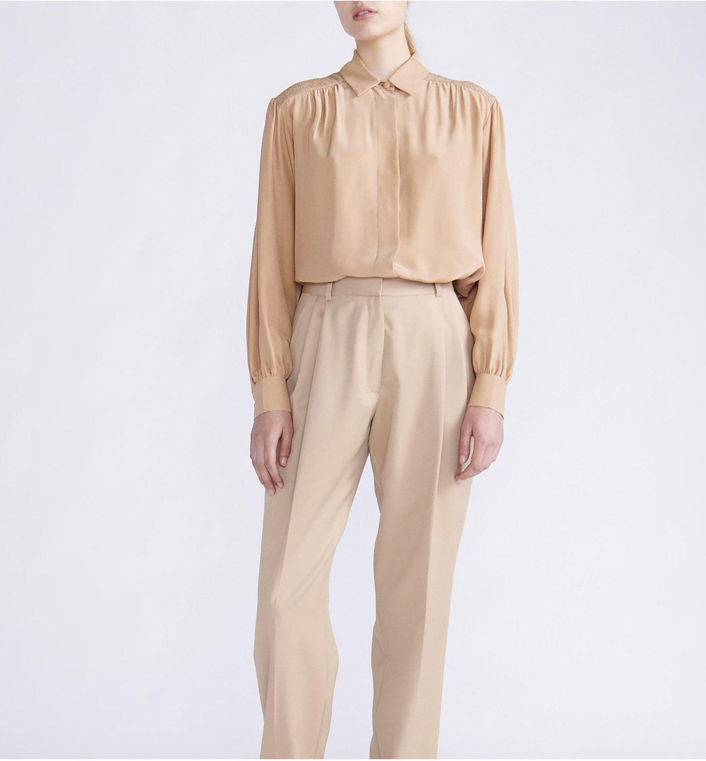 SILK BLOUSE WITH PUFF SHOULDERS AND SHIRRING DETAIL