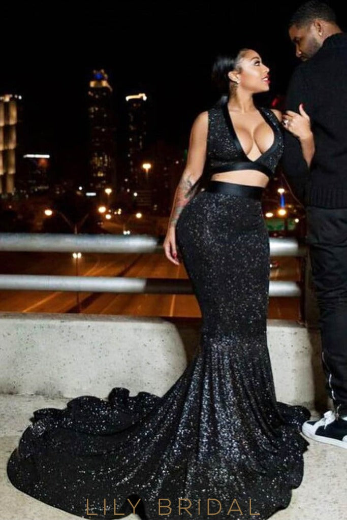 black sequin two piece