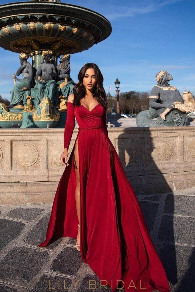 red fit and flare prom dress