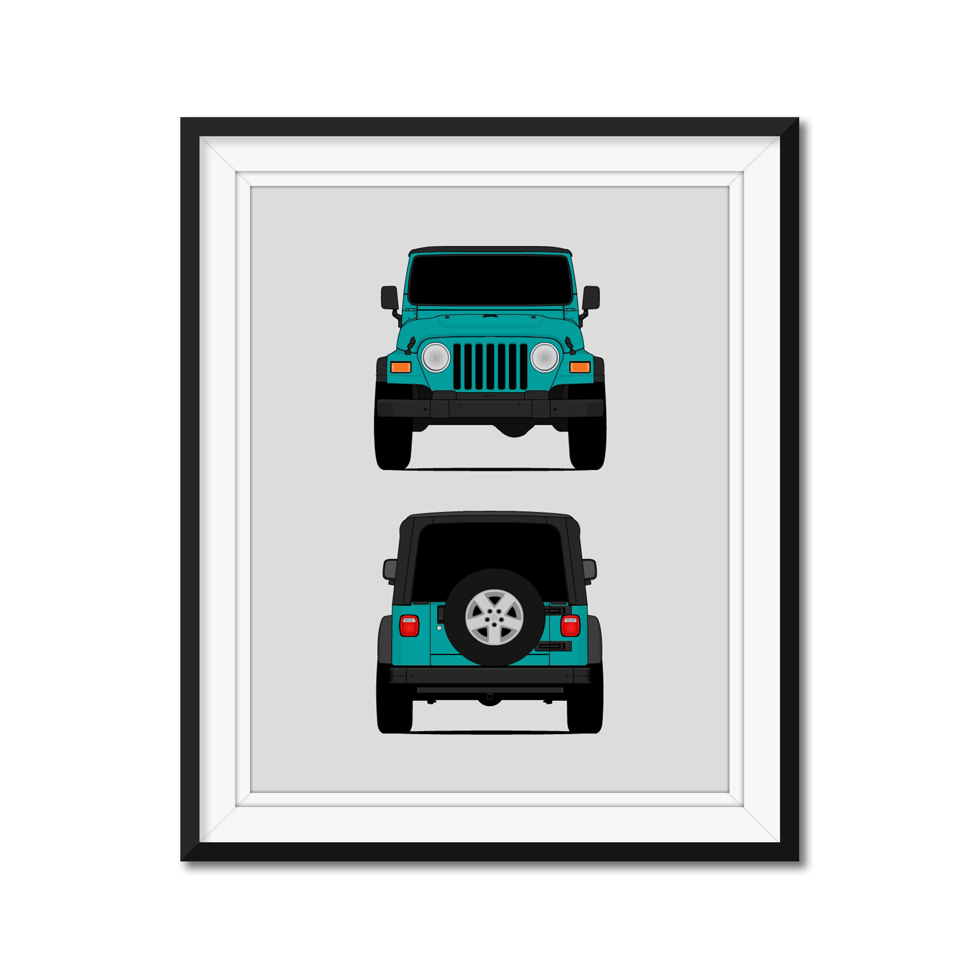 Jeep Wrangler TJ (1997-2006) 2nd Generation (Front and Rear) Car Poster –  Custom Car Posters
