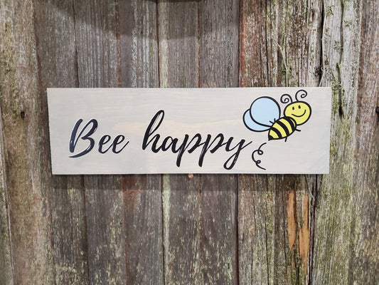 Bee Decor / Bee Sign / Nursery Wall Decor / Bee Happy Wood Sign / Rustic  Sign