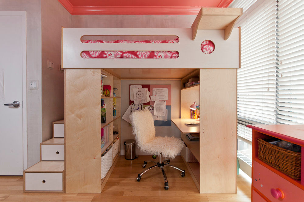 short loft bed with storage