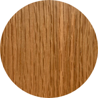 Round sample of dark wood with pronounced vertical grain, isolated on a black background.
