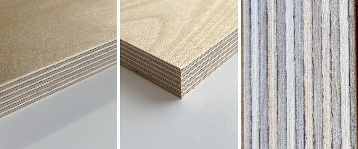 Three plywood edge types displaying their layered structures.