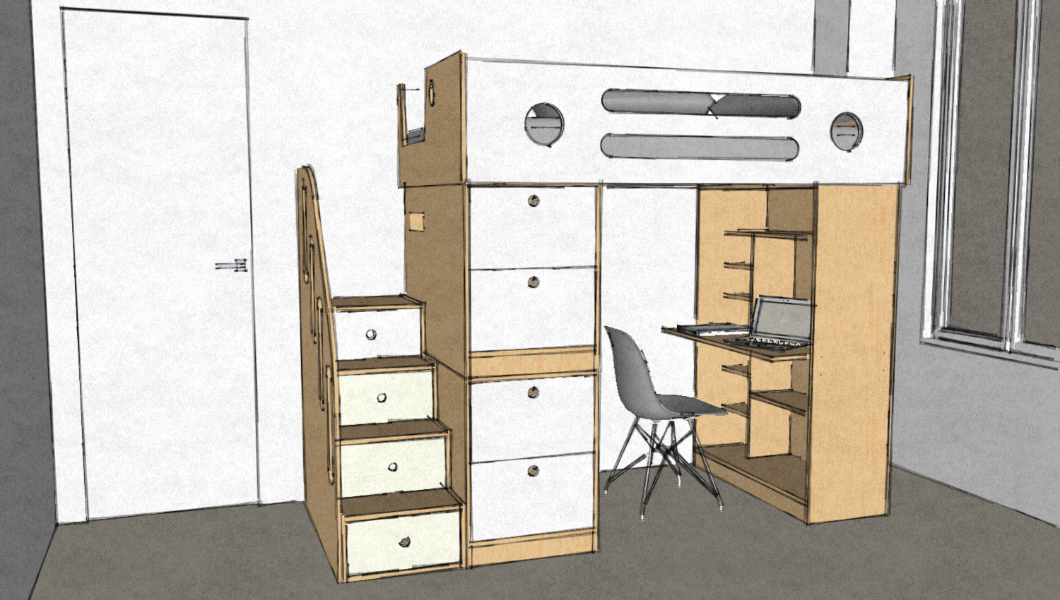 casa kids loft bed sketch