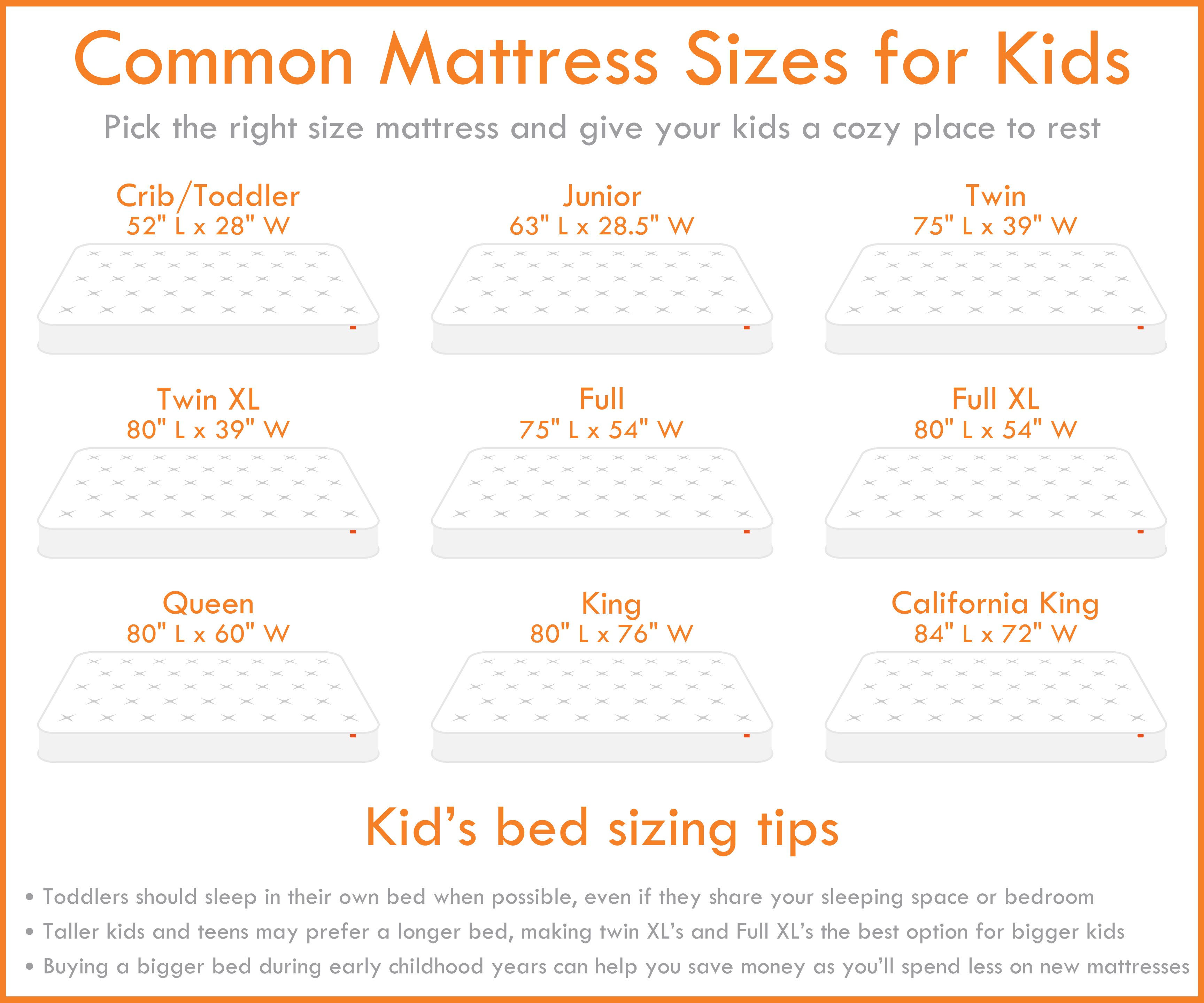 common mattress sizes for kids