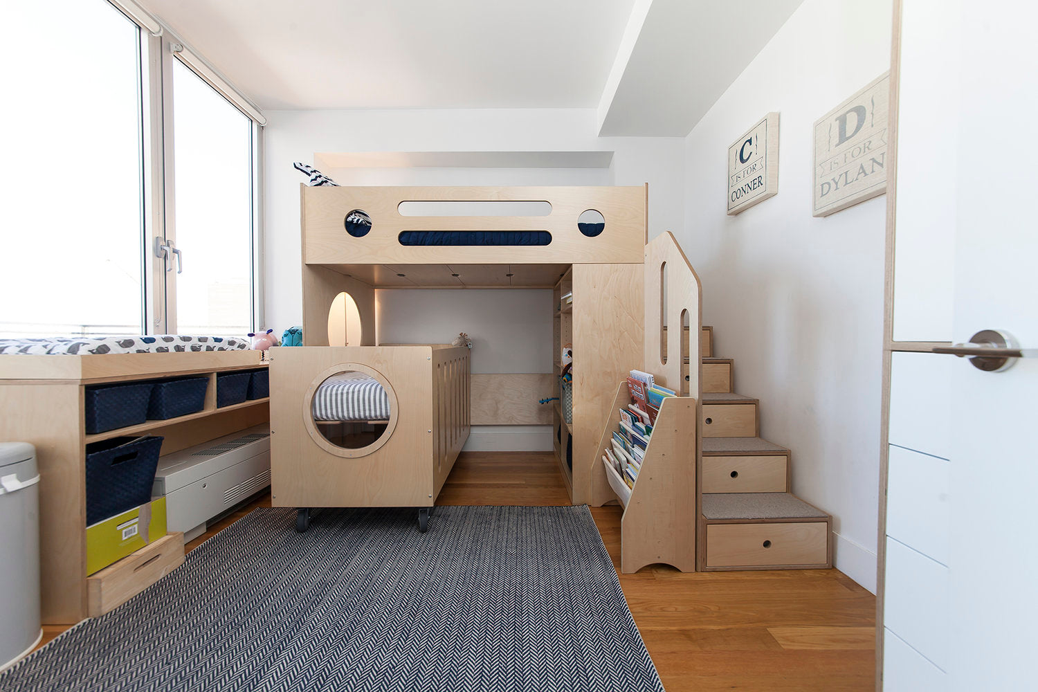 bunk bed with cot underneath