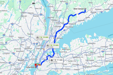 google map New Canaan to travel via Hutchinson River Parkway S and CT-15 S