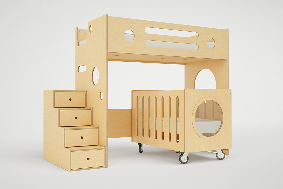 bunk bed with baby cot underneath