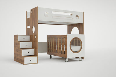 bunk bed with cot underneath