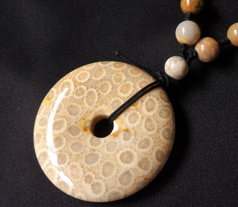 Fossil Coral Jade Cabochon Pendant Beads Necklace Indonesia Gemstone