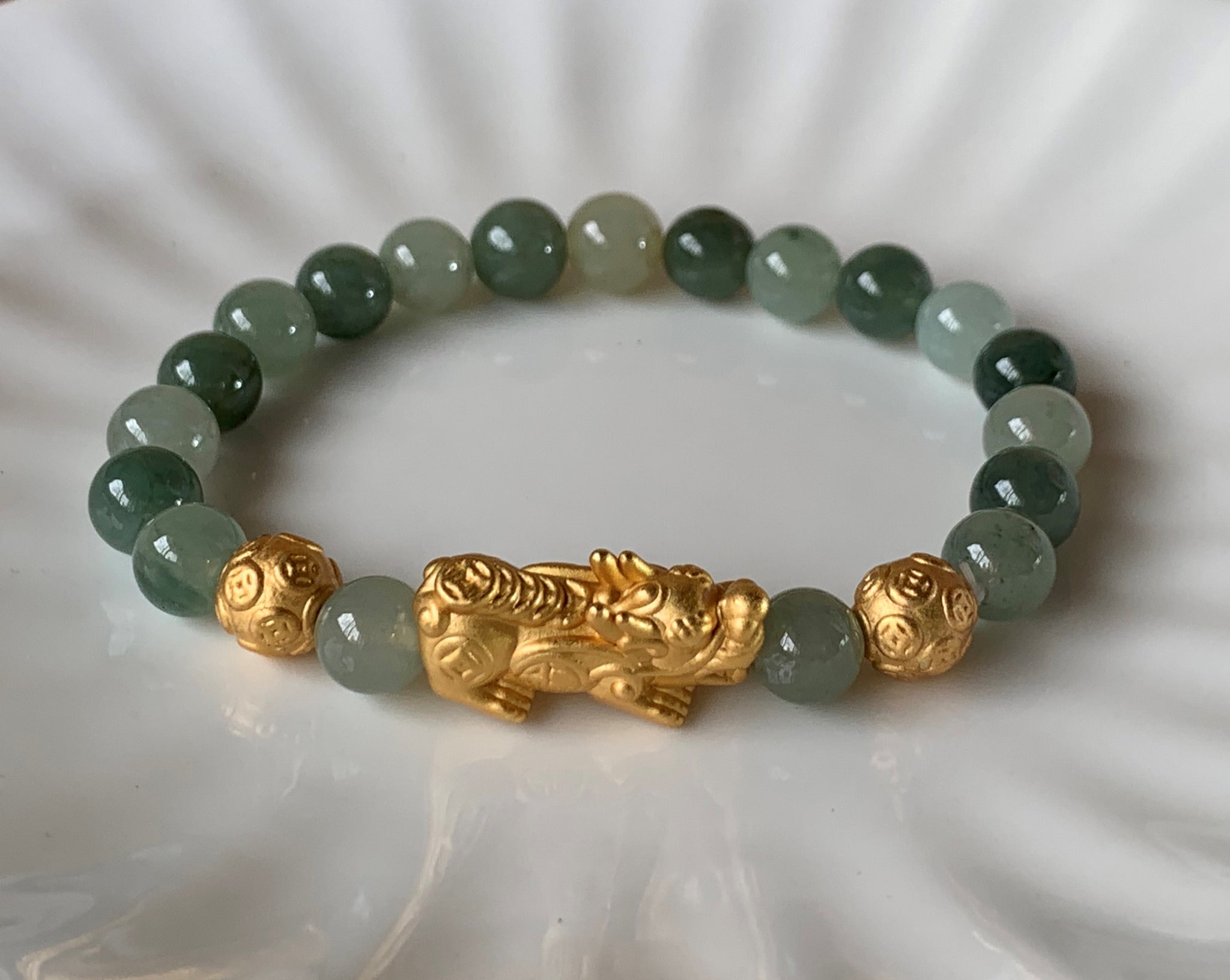 14K Yellow Gold Vintage Jade Bracelet