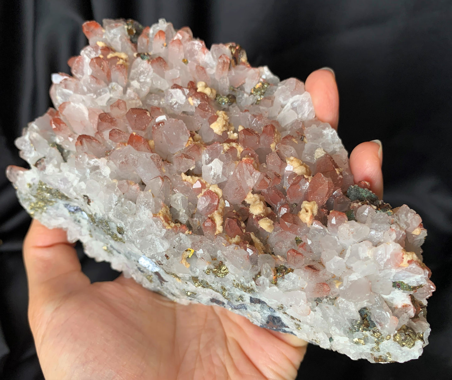 Big Raw Red Hematite Quartz w Chalcopyrite Dolomite Crystal – Gems Dynasty Crystals