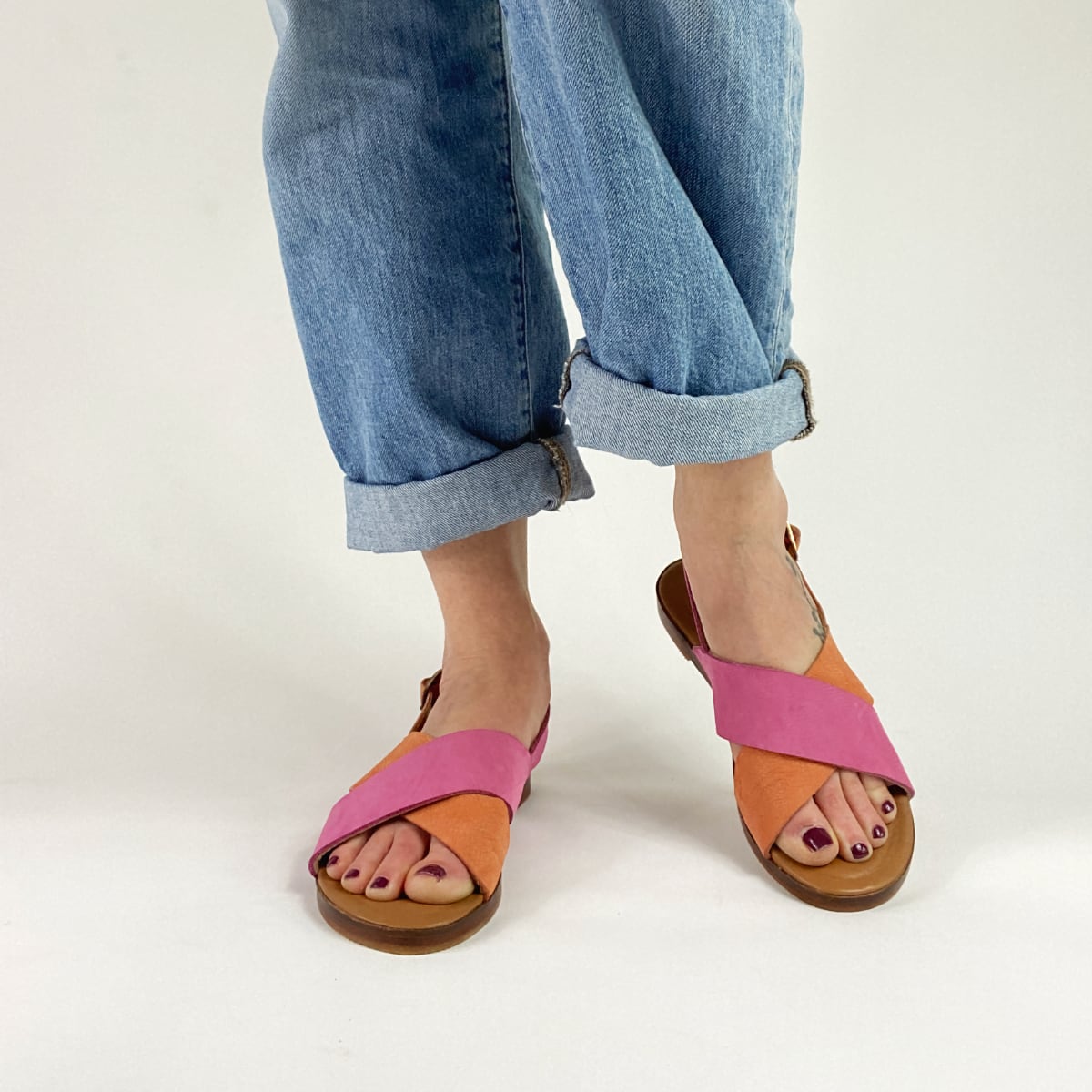 Suzie Sandal in Tangerine and Bubble Gum Leathers size 6 (FINAL SALE)