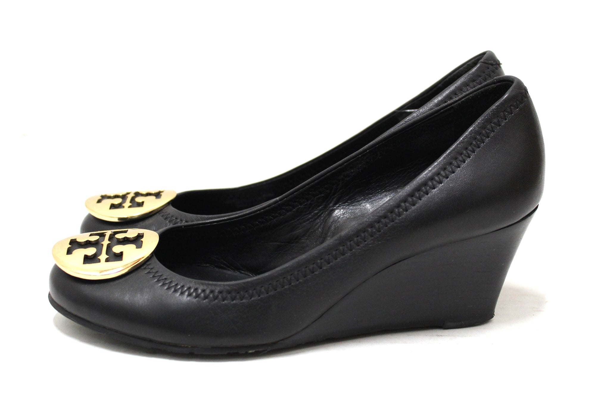 Tory Burch Black Leather Sally Wedge Size 6 – Italy Station