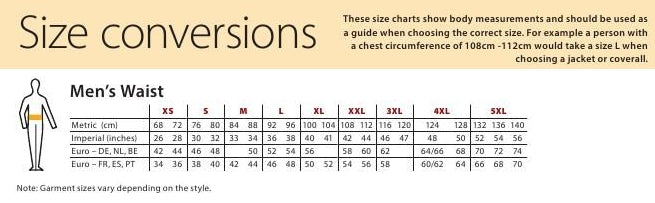 Men's Waist Size Conversion Chart