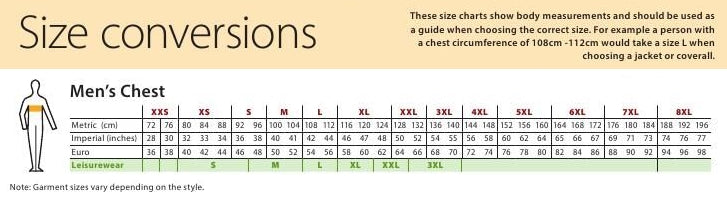 Coverall Size Chart Uk