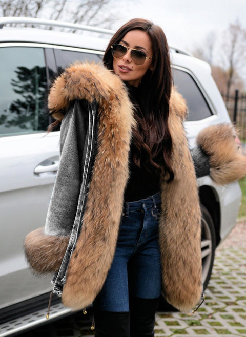 faux fur hooded coat plus size
