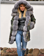 mountainviewsimmentals Thickened Grey Warm Loose  Camouflage Faux Fur Casual Parka Hood Women Hooded Long Winter Jacket Overcoat EU Size 36-50