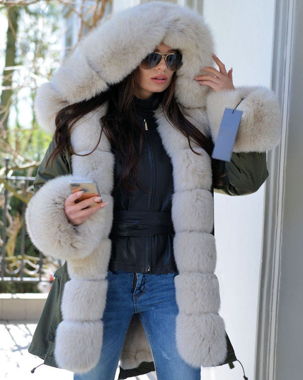 mountainviewsimmentals Thicken Warm Faux Fur Warm Parka Milk White Women Hooded Hip Top Winter Button Jacket Coat Overcoat Size 36-40-48-50