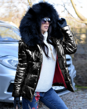 Women Black Short Down Coat Black Fur Warmful Jacket