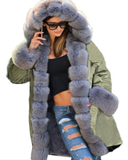 mountainviewsimmentals Thickened Warm Grey Faux Fur Soft Warm Parka Fashion Women Hooded Long Winter Jacket Coat  Overcoat Size S-M L XL XXL 3XL