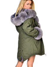 mountainviewsimmentals Thickened Warm Loose AmryGreen Grey Faux Fur Casual Parka Fashion Women Hooded Long Winter Jacket Overcoat EU SIZE 36-50