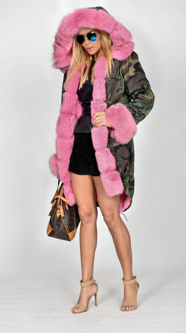 mountainviewsimmentals Thickened Faux Fur Camouflage Hot Pink Parka Women Hooded Long Winter Jacket Overcoat US Plus Size S M L XL XXL 3XL