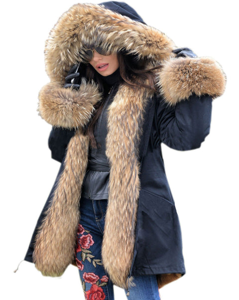 faux fur hooded coat plus size