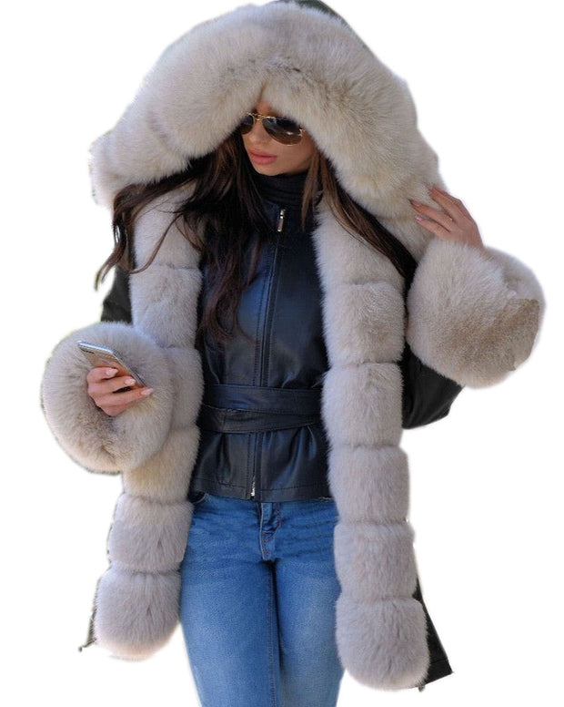 mountainviewsimmentals Thicken Warm Faux Fur Warm Parka Milk White Women Hooded Hip Top Winter Button Jacket Coat Overcoat Size 36-40-48-50