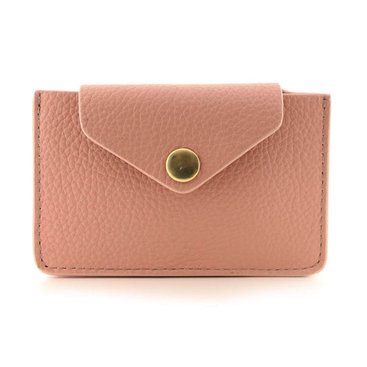 Women's Small Card Case Wallet with Flap - Soft Ash Rose Leather