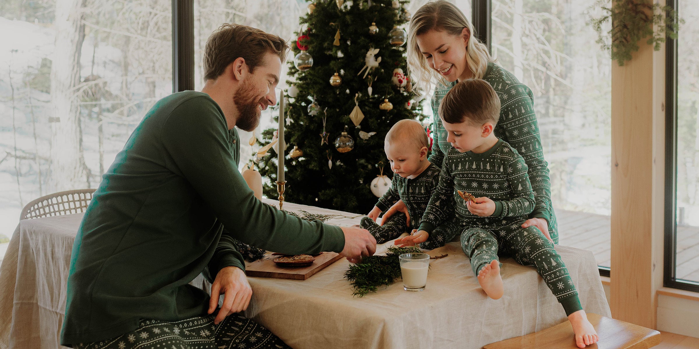 Family Matching Blue Christmas Tree Suits Family Look Pajama Set