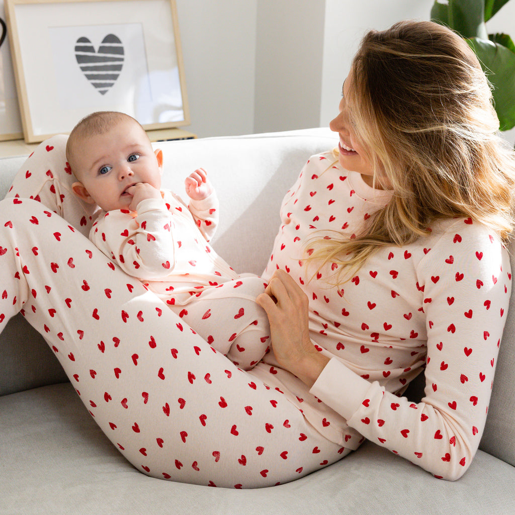 Kids Thermal Printed Pajamas - Pink Scribble Hearts and Stars - ONE LEFT!
