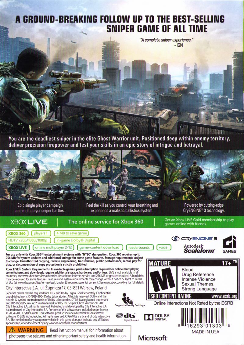 xbox 360 sniper ghost warrior 2