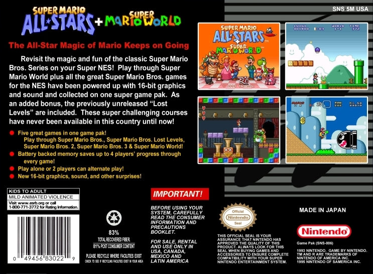 Super Mario All Stars Super Mario World Super Nintendo Snes Game Your Gaming Shop 