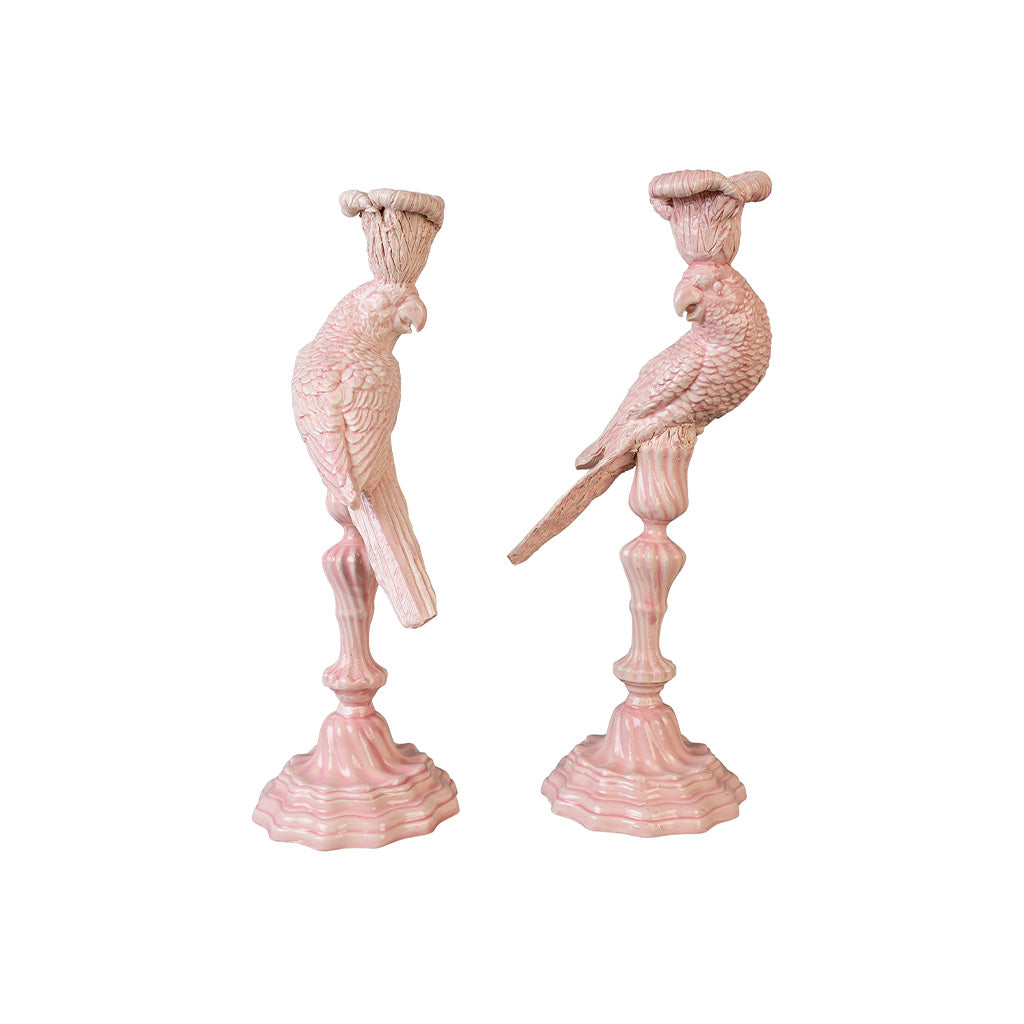 Image of A Pair of Pink Parrot Candle Holders