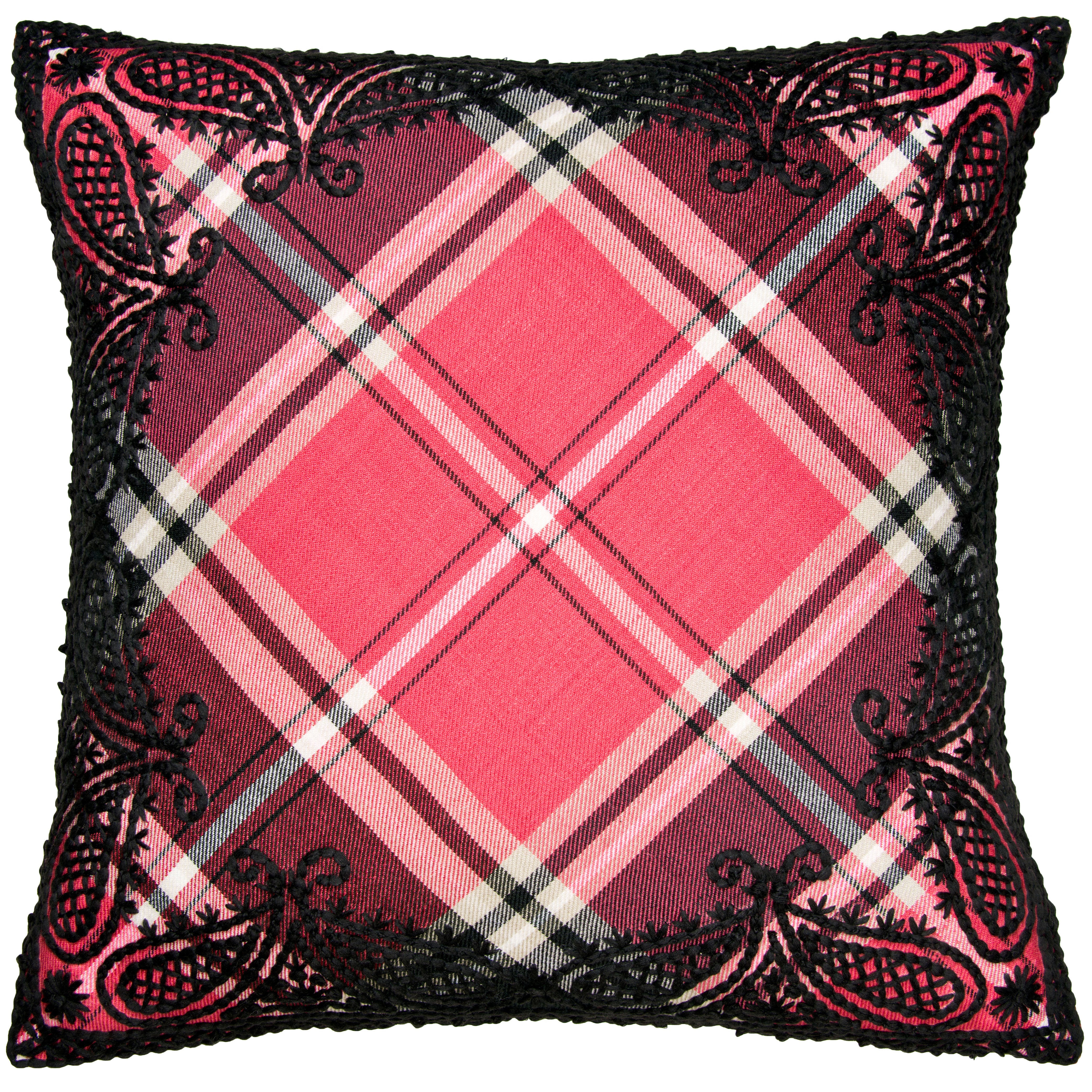 Image of Hand Embroidered Linen Wool Branca Tartan Pillow