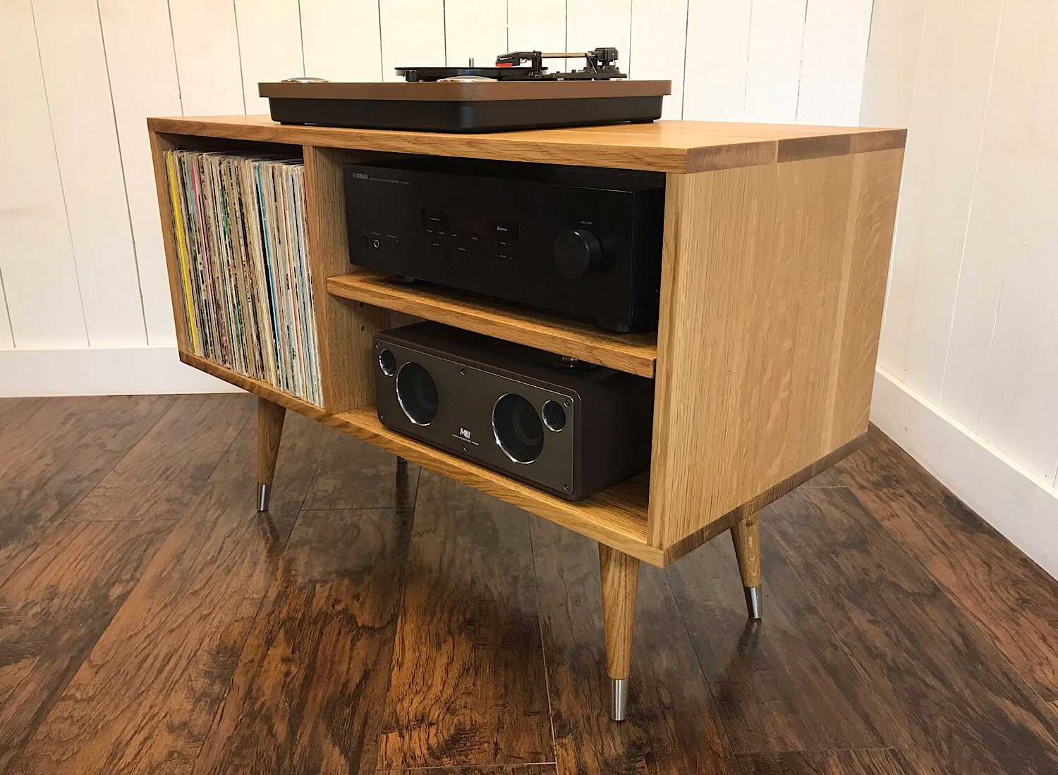 Quartersawn White Oak Turntable And Stereo Console With Album
