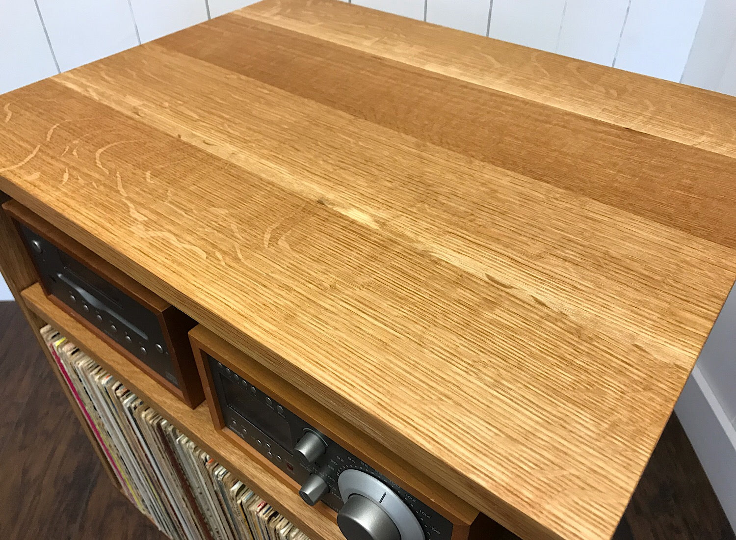 Quartersawn White Oak Vertical Turntable And Stereo Console With