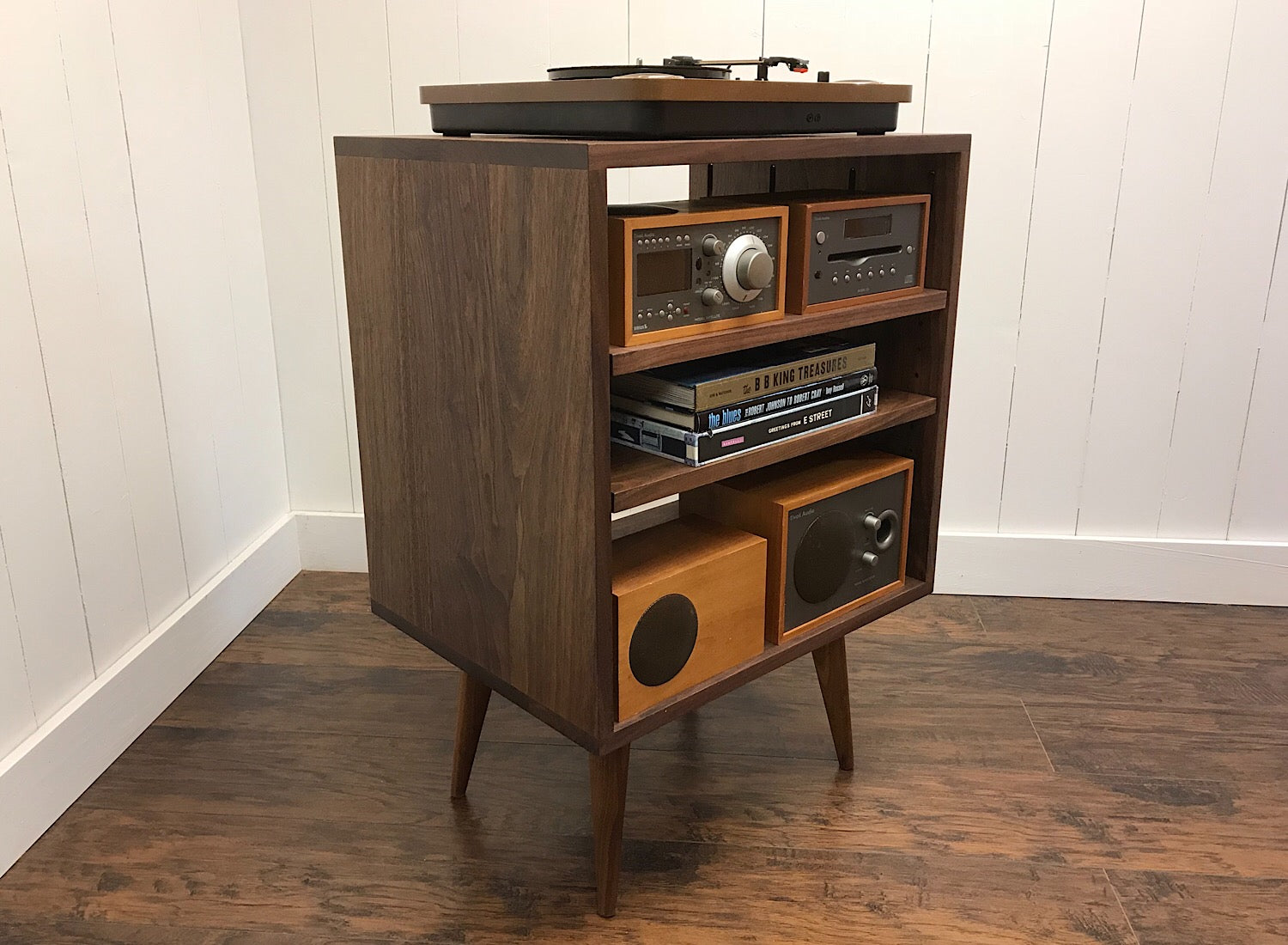 Solid Walnut Vertical Turntable And Stereo Console Scott Cassin